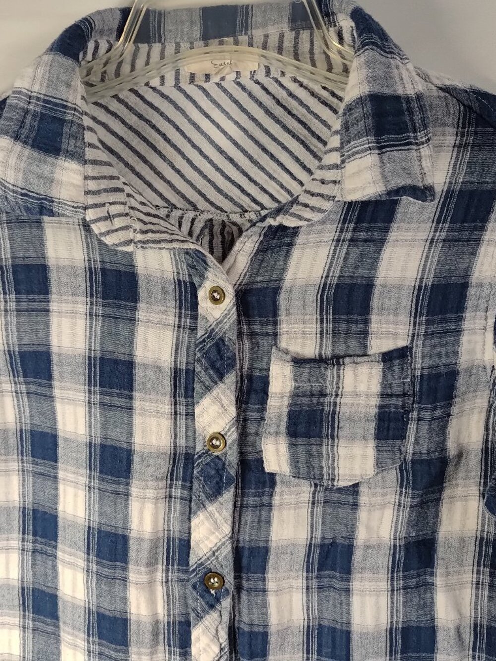 Easel Boho-chic Country Small Plaid Shirt Plaid Blue and White Oversized